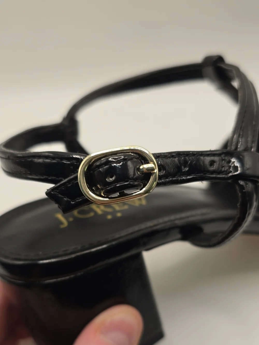 J. Crew Black Patent T-Strap Block Heels